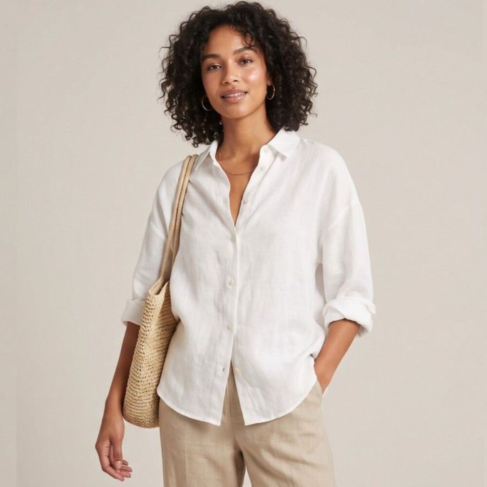 H&M Premium Selection S XXL NWT White 100% Linen Boxy Coastal Vacation